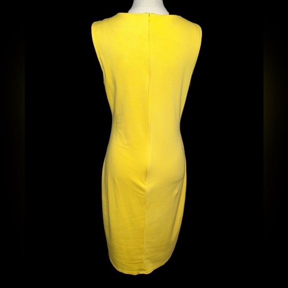Amika Yellow Sheath Midi Dress with Black Lace Crew Neck (RUNS SMALL) - Picture 2 of 3